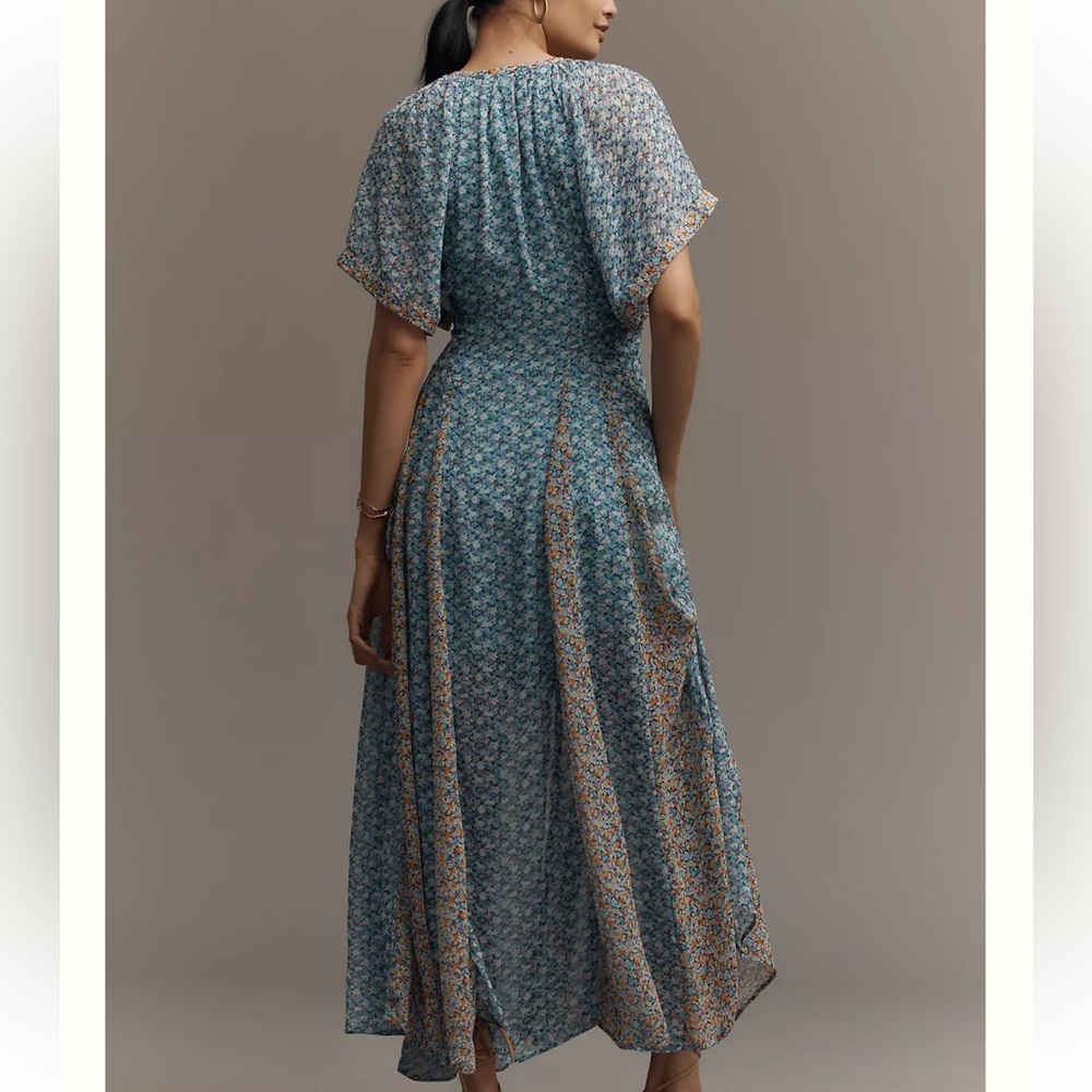 Anthropologie Maeve Floral Blue V-Neck Button-Front Maxi Dress - Picture 4 of 4